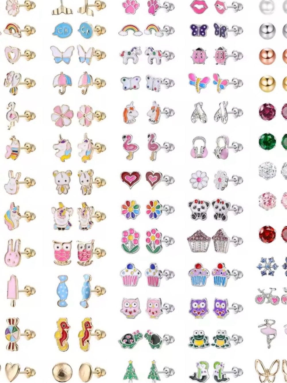 Kids Cute Assorted Enamel Stud Earrings - Pink, Purple, Blue